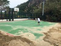 Sok Kwu Wan basketball court covered in sand from typhoon